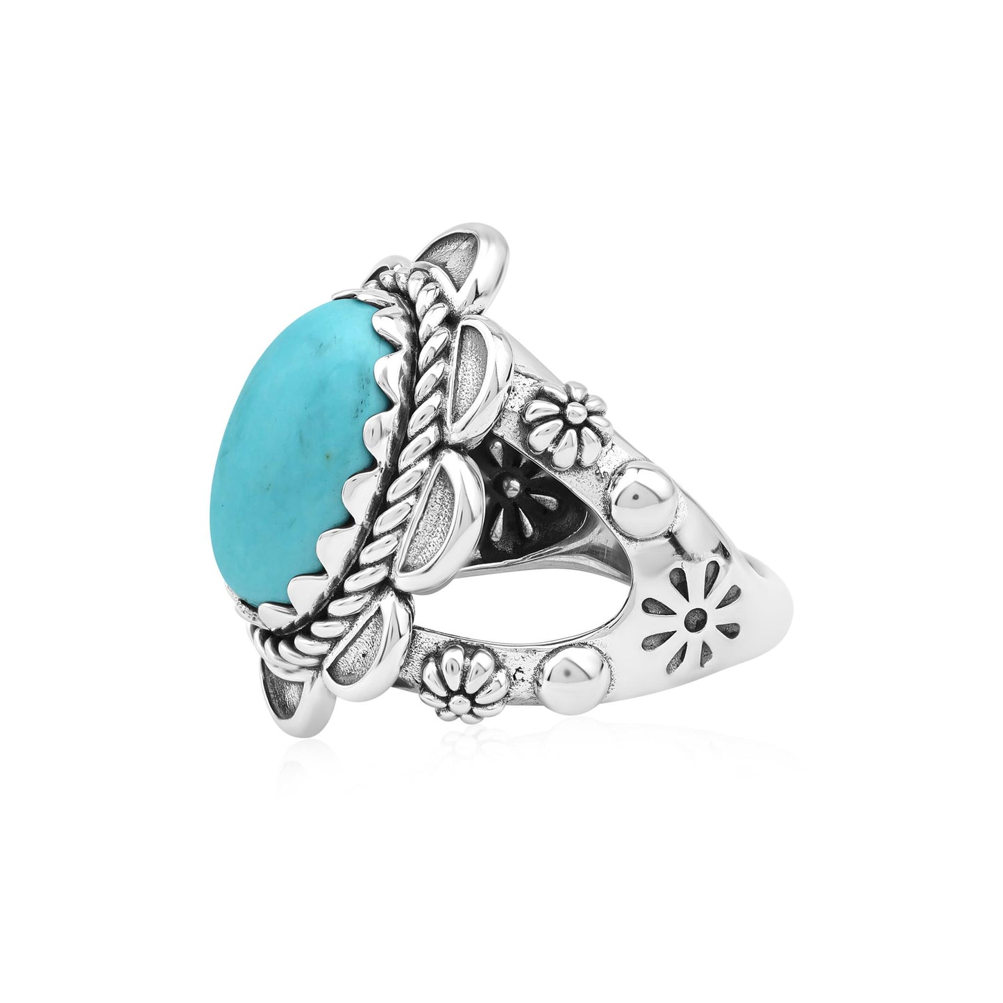 Sterling Silver Kingman Turquoise Oval Scallop Ring