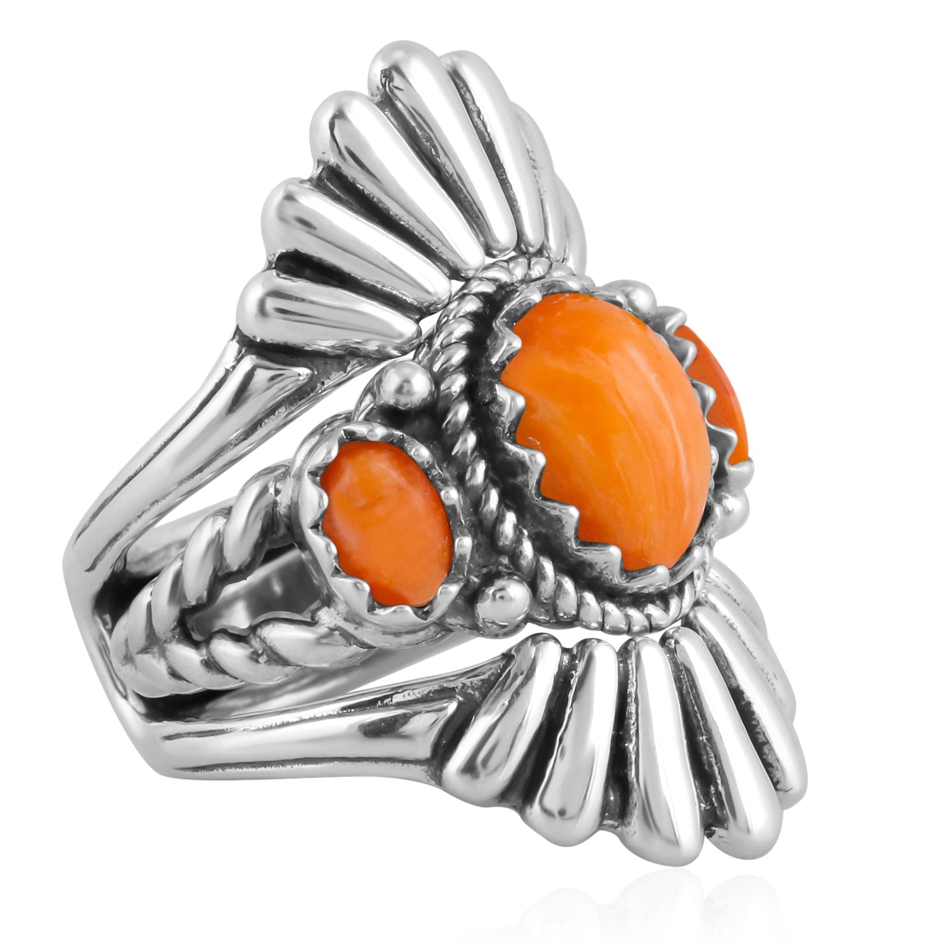 EXCLUSIVELY OURS! Sterling Silver Orange Spiny Oyster Crown Ring and Guard Set