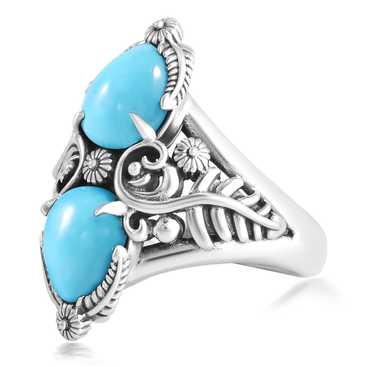 Sterling Silver Kingman Turquoise Double-Pear Ring, Sizes 5 to 11