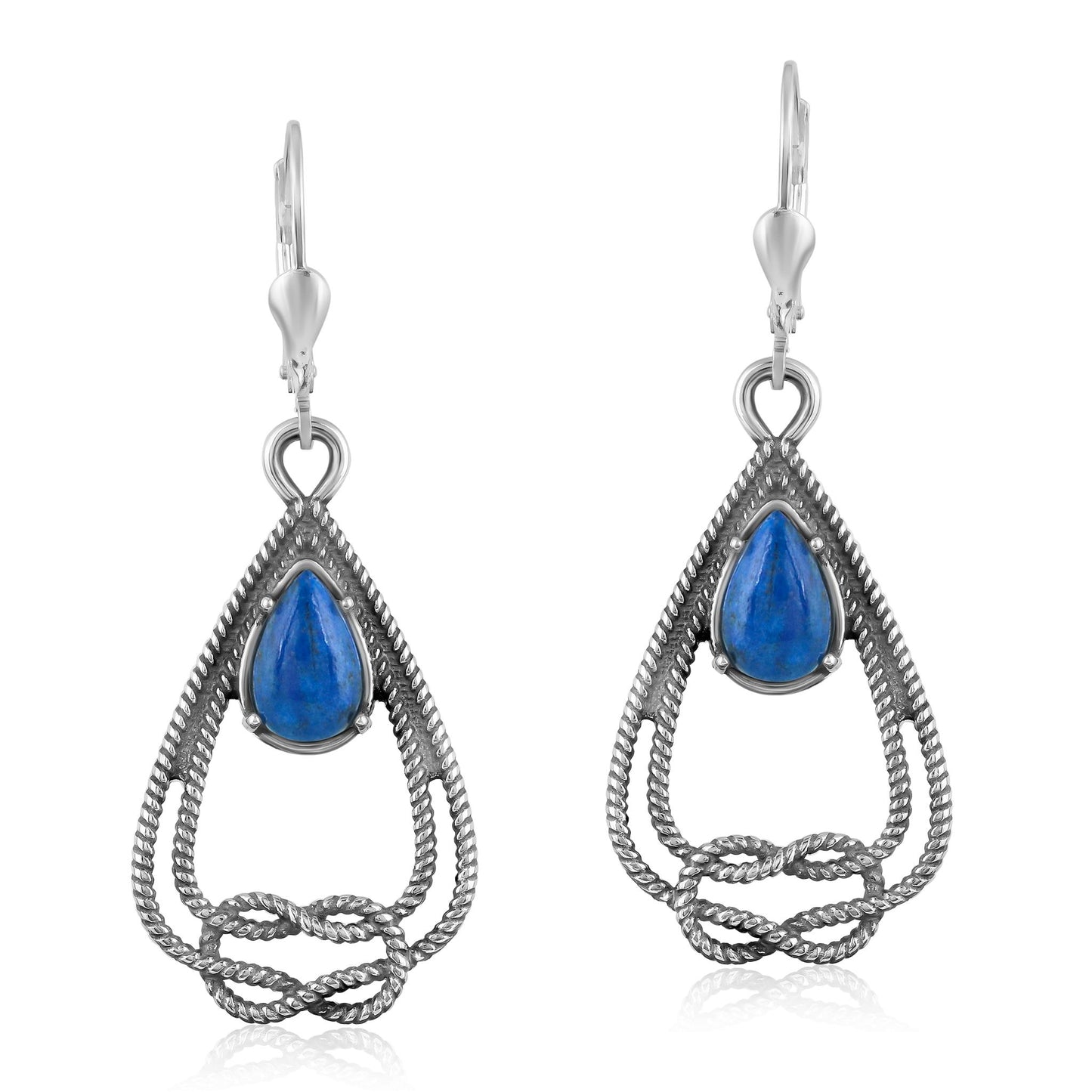 EXCLUSIVELY OURS! Sterling Silver Denim Lapis Lasso Love Knot Dangle Earrings