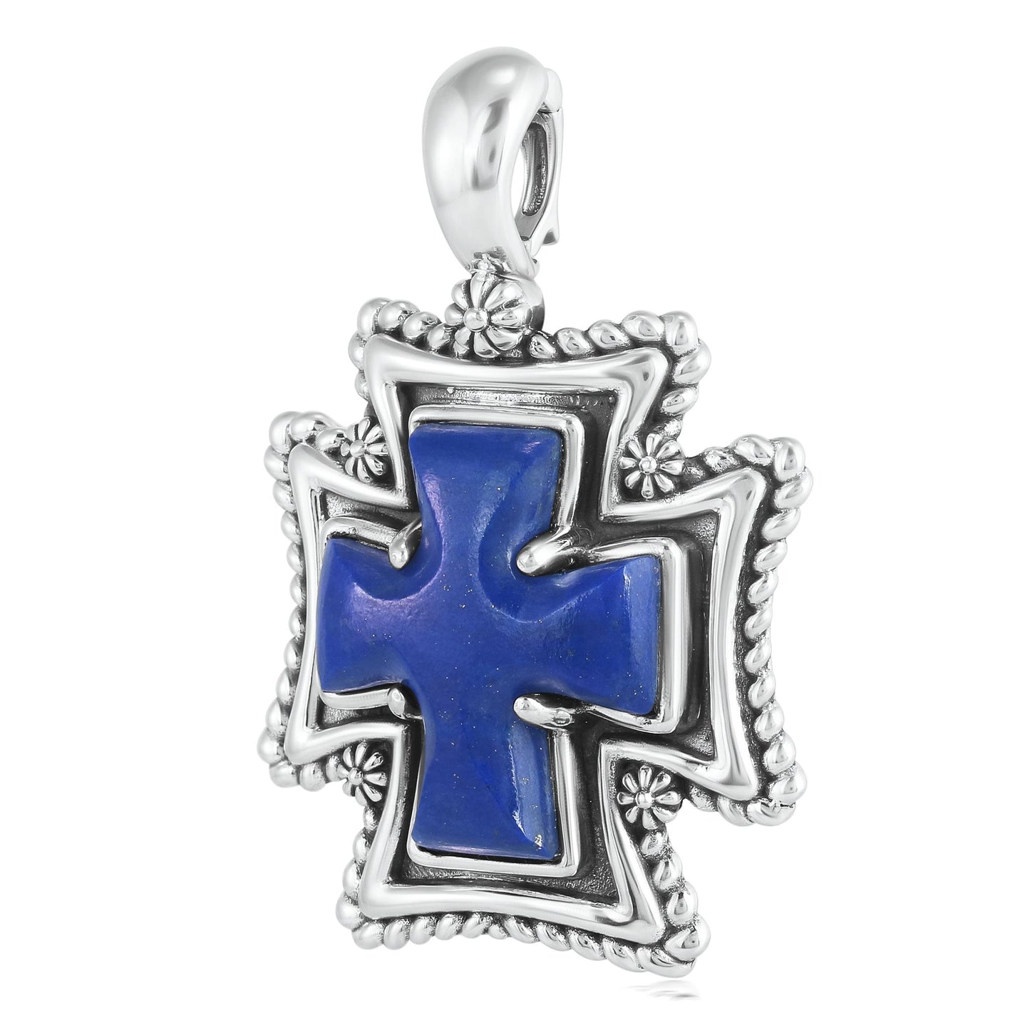 Sterling Silver Lapis Rope Detail Cross Pendant Enhancer