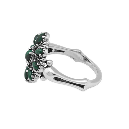  Sterling Silver Malachite Flower Cluster Ring, Sizes 5 to 10