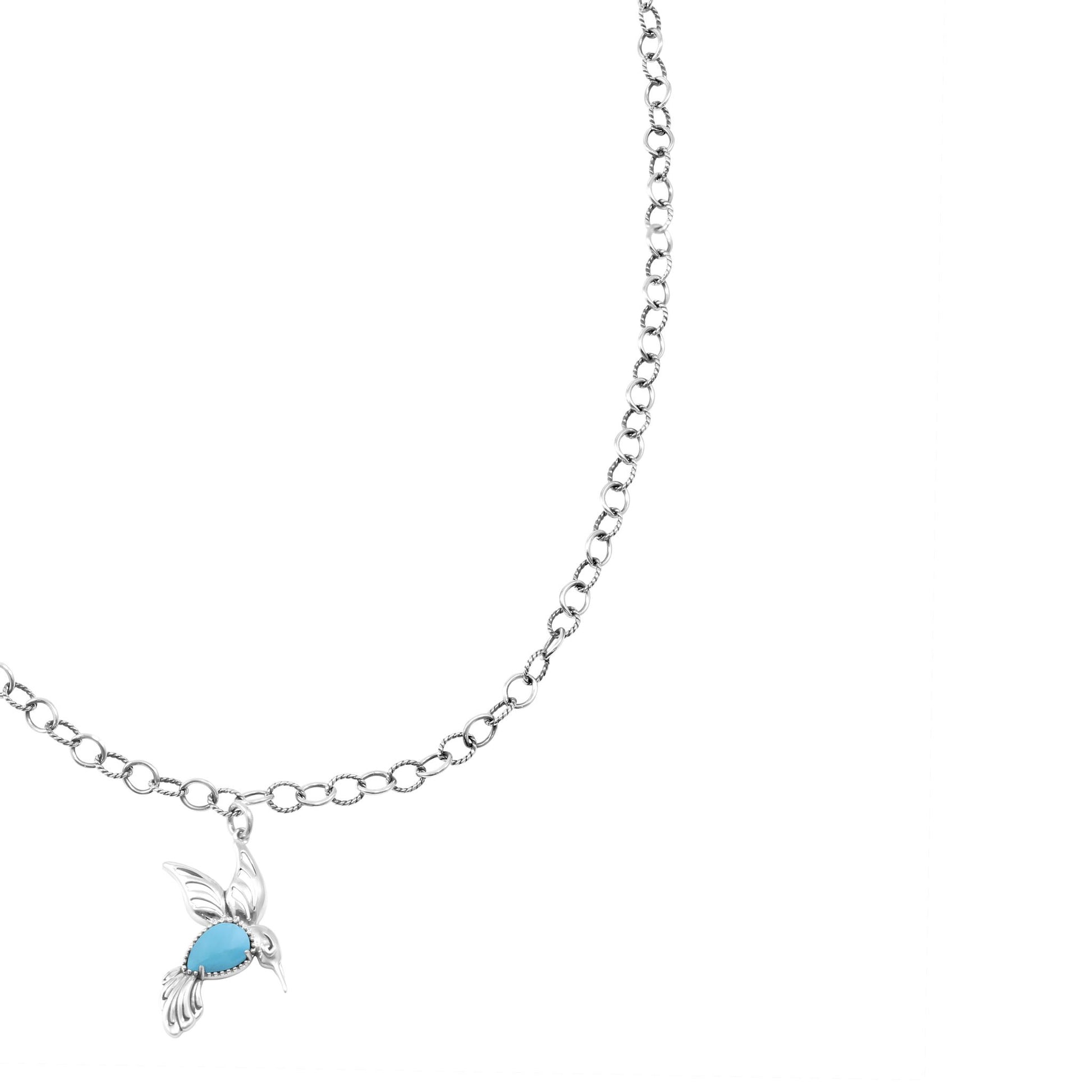 Sterling Silver Sleeping Beauty Turquoise Hummingbird Necklace