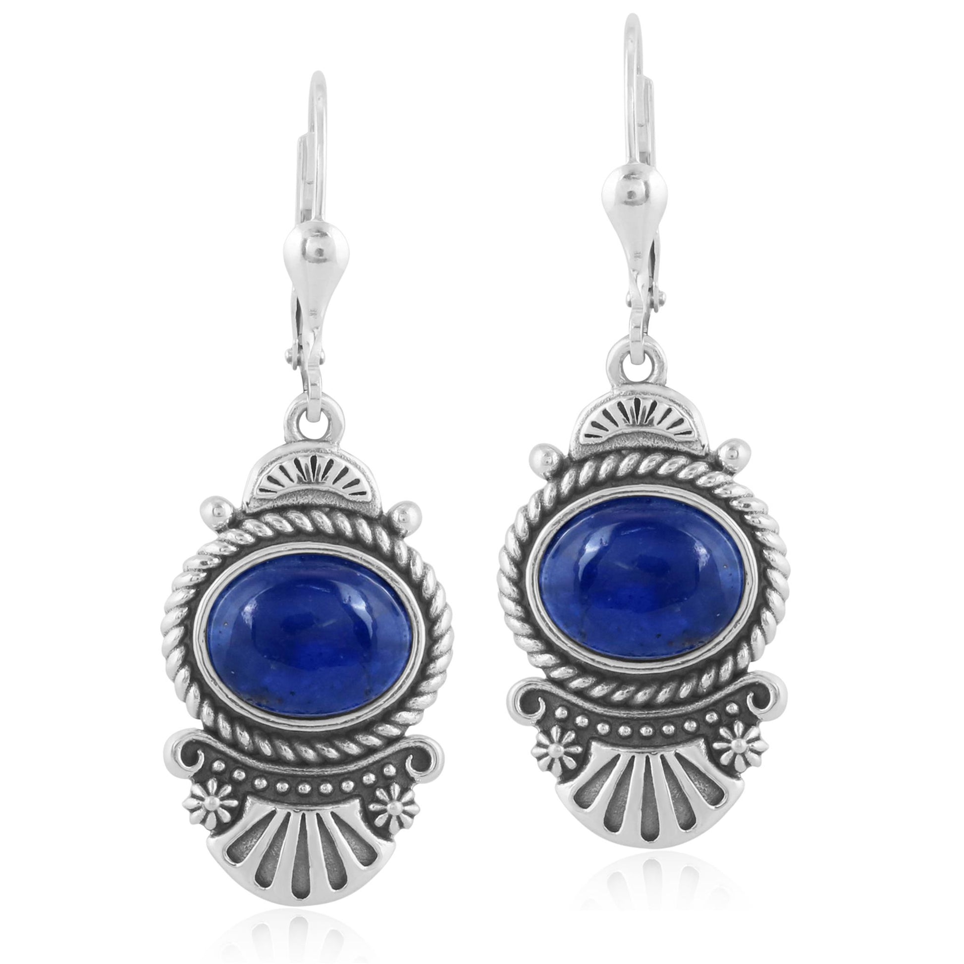 Sterling Silver Oval Sodalite Rope Dangle Earrings