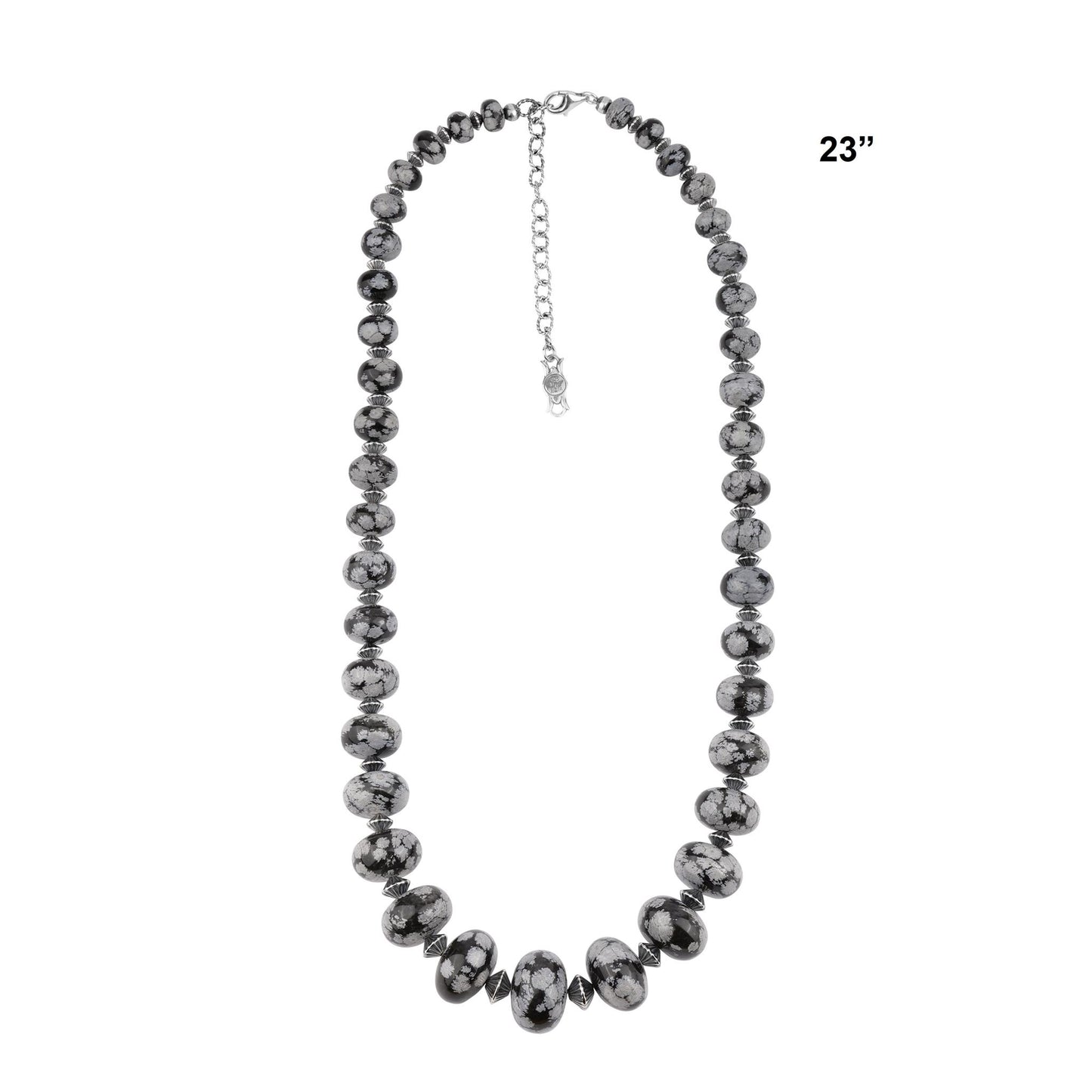 Sterling Silver Snowflake Obsidian Graduated Rondelle Bead Chunky Necklace