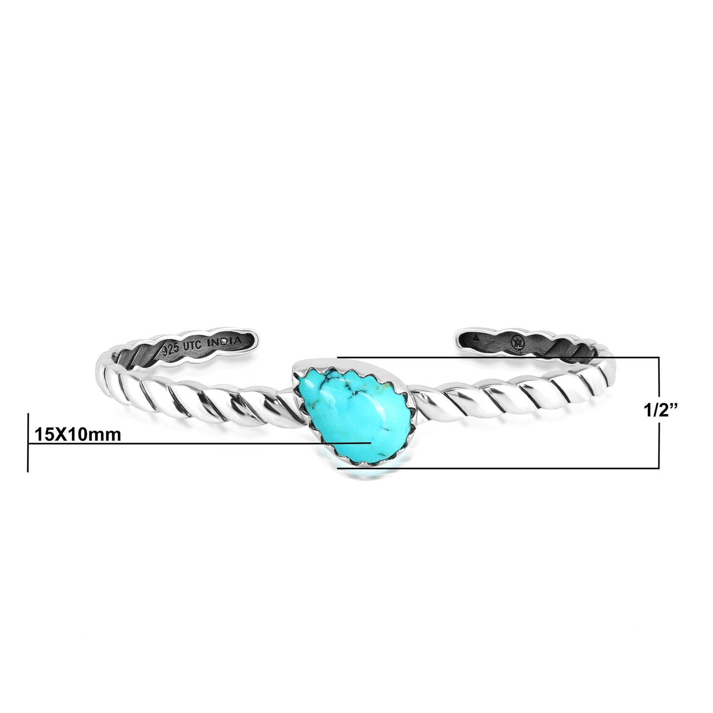 Sterling Silver Kingman Turquoise Pear Cut Stackable Cuff Bracelet, Sizes Small to Large