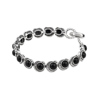 EXCLUSIVELY OURS! Sterling Silver Black Onyx Round Cabochon Tennis Bracelet, Sizes Small to Large