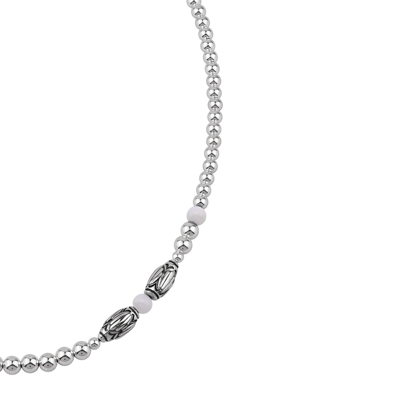  Sterling Silver White Mother of Pearl Barrel Bead Necklace