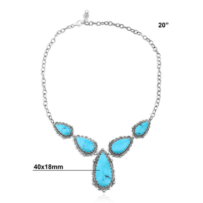 LIMITED EDITION! Sterling Silver Kingman Turquoise Pear-Shaped Gemstone Statement Necklace, 20 Inches