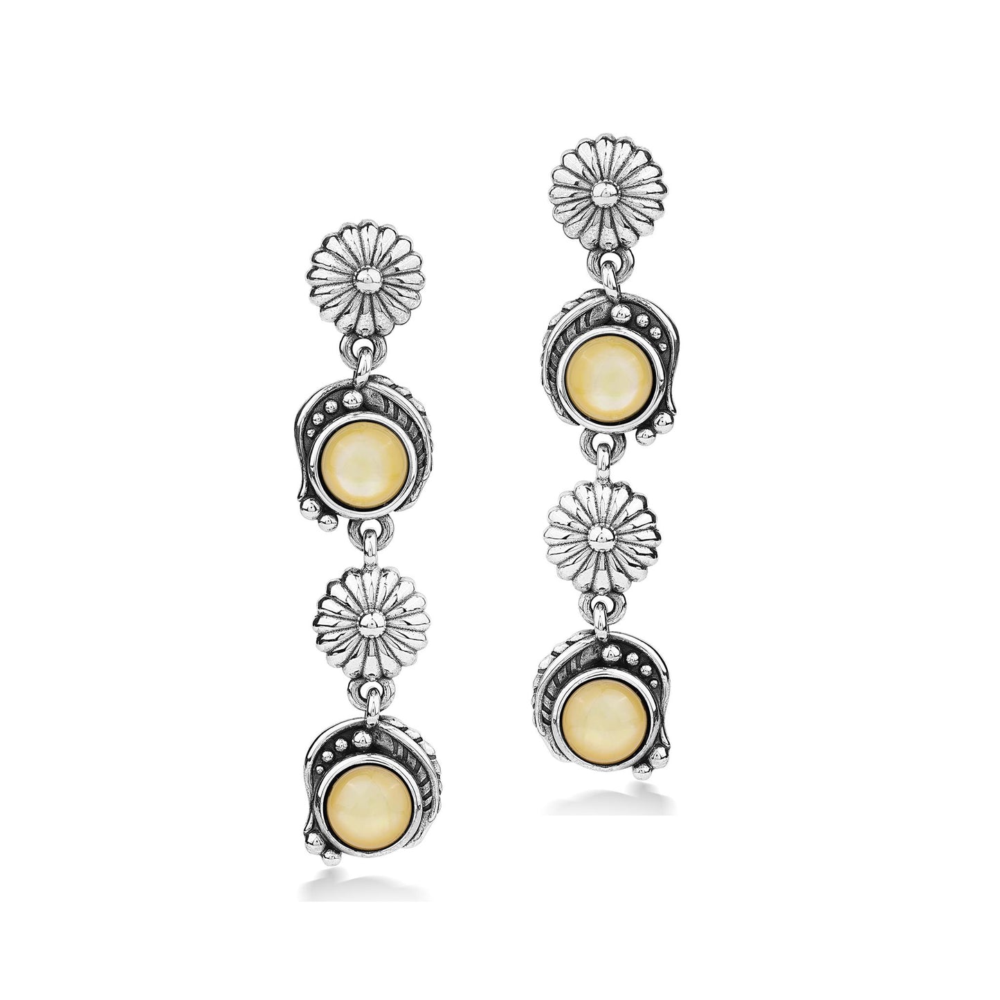 EXCLUSIVELY OURS! Sterling Silver Yellow Mother of Pearl Leaf and Flower Dangle Earrings