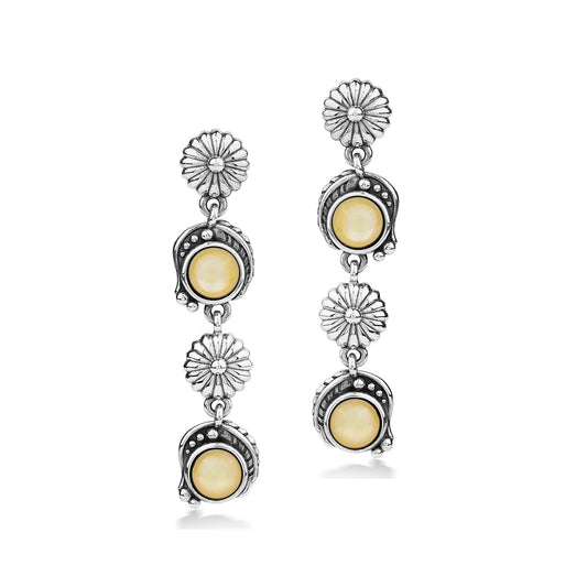 EXCLUSIVELY OURS! Sterling Silver Yellow Mother of Pearl Leaf and Flower Dangle Earrings