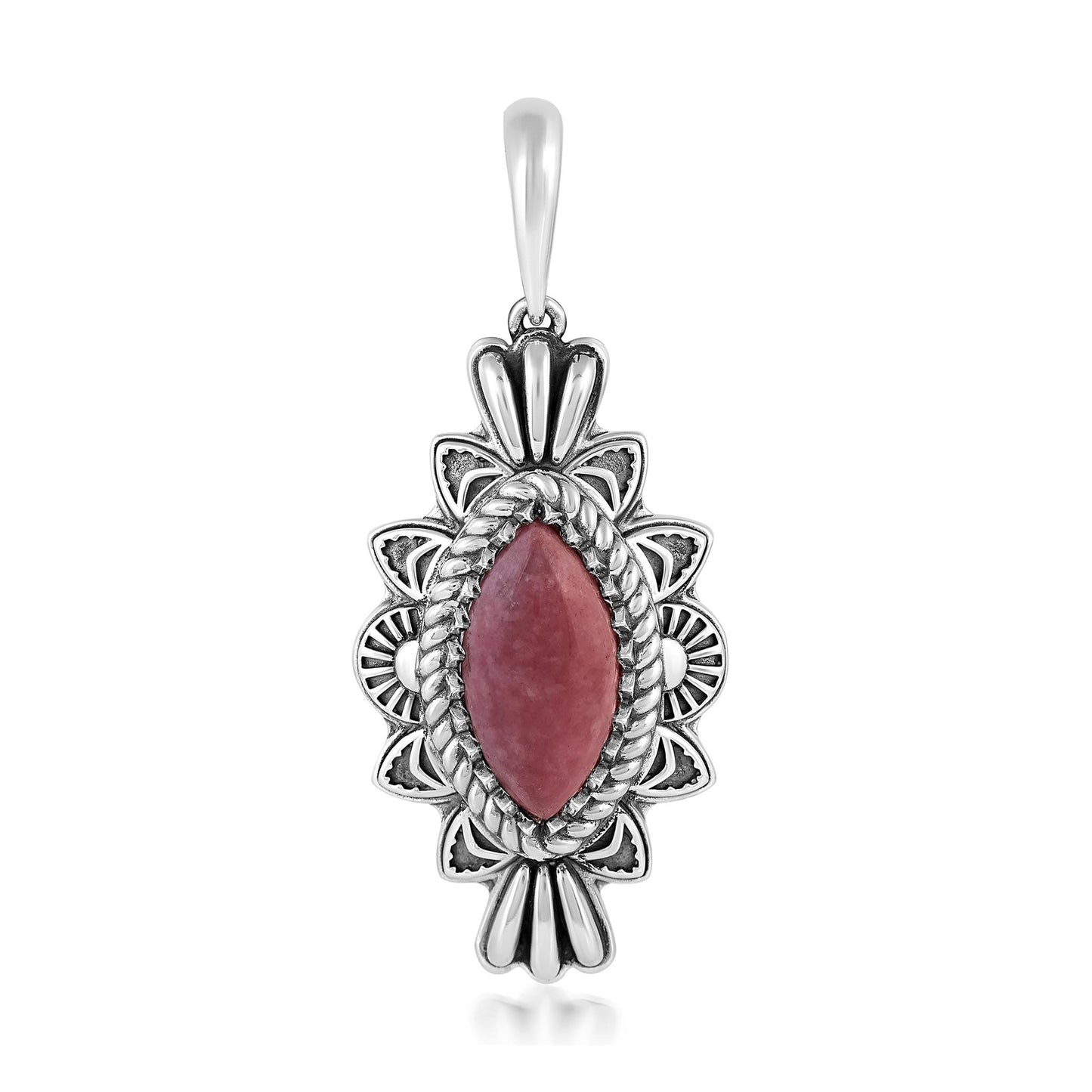 Sterling Silver Rhodonite Marquise Cut Gemstone Pendant Enhancer
