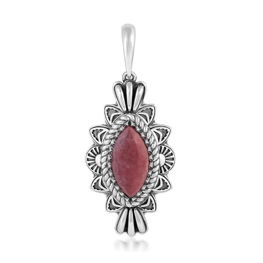  Sterling Silver Rhodonite Marquise Cut Gemstone Pendant Enhancer