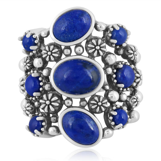 EXCLUSIVELY OURS! Sterling Silver Denim Lapis 9-Stone Cluster Ring, Sizes 5 to 10