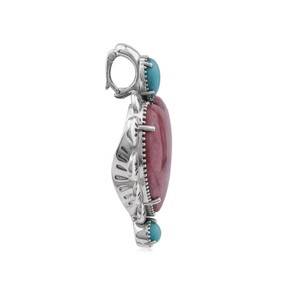 EXCLUSIVELY OURS! Sterling Silver Rhodonite and Sleeping Beauty Turquoise Large Heart Design Pendant Enhancer