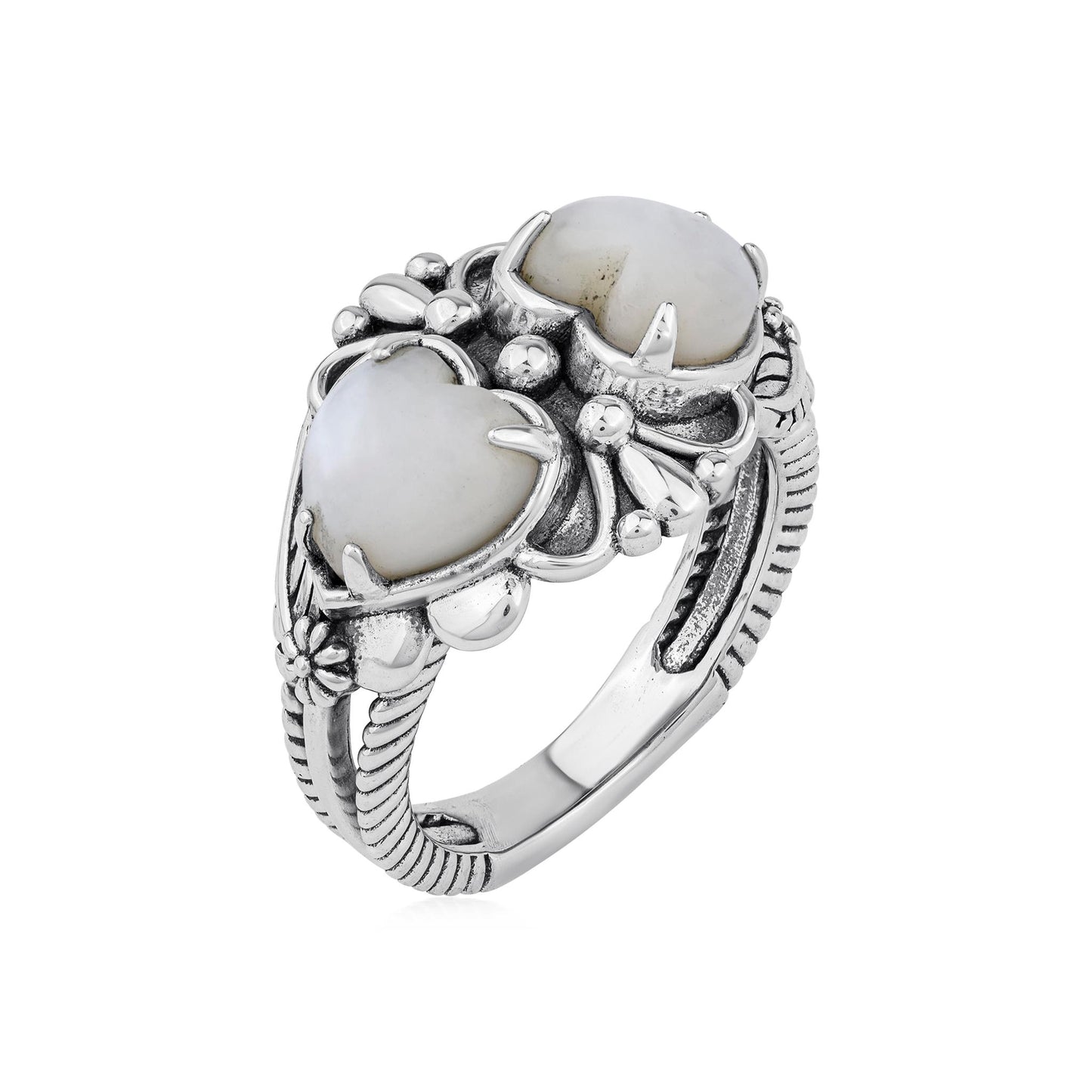 EXCLUSIVELY OURS! Sterling Silver White Mother of Pearl Double Heart Ring, Sizes 5 to 11