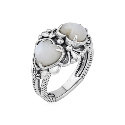 EXCLUSIVELY OURS! Sterling Silver White Mother of Pearl Double Heart Ring, Sizes 5 to 11