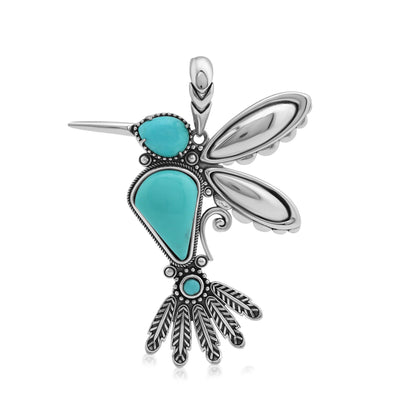 Sterling Silver and Kingman Turquoise Hummingbird Pendant Enhancer