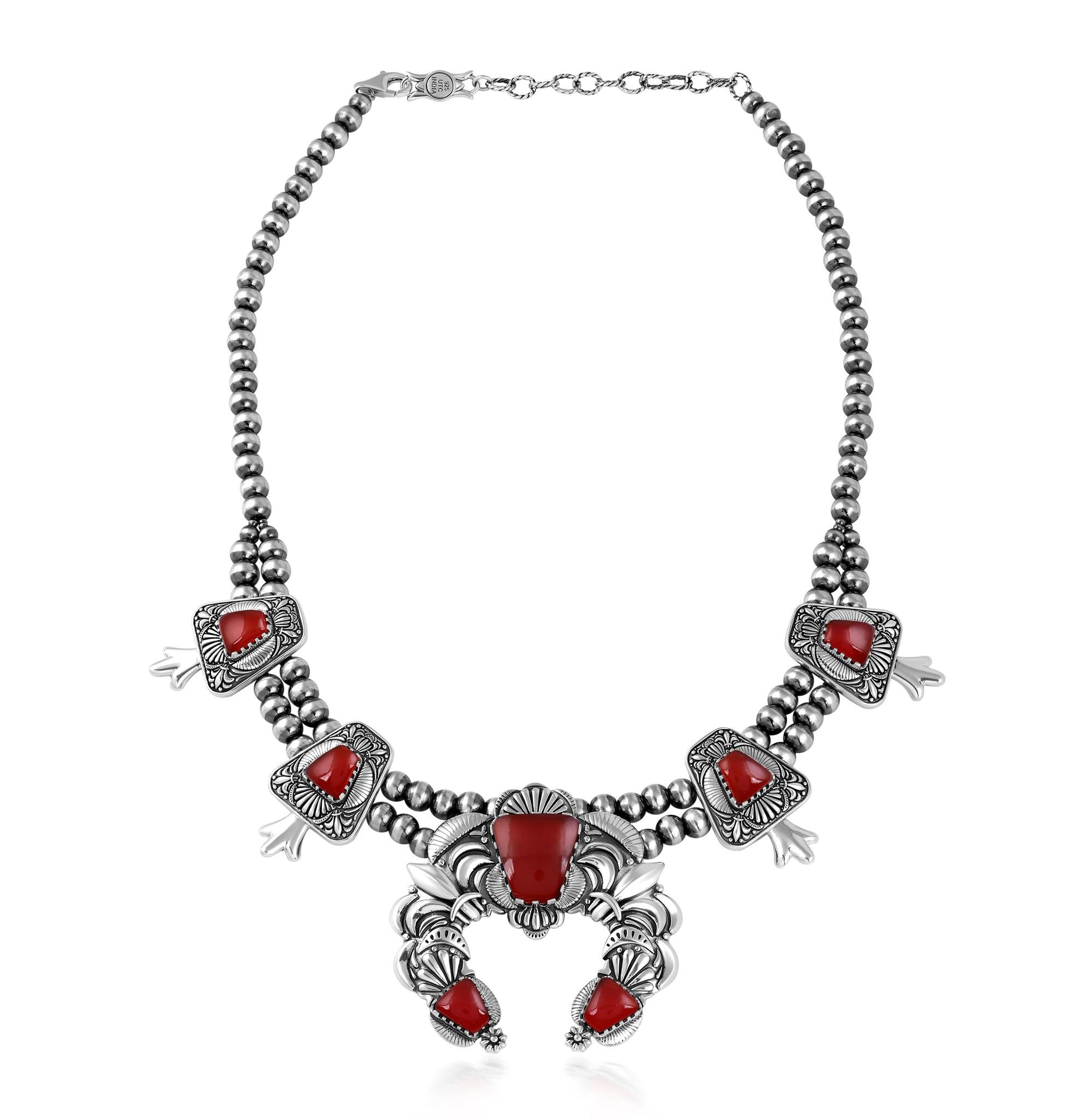 LIMITED EDITION! Sterling Silver Red Onyx Trapezoid Squash Blossom Necklace