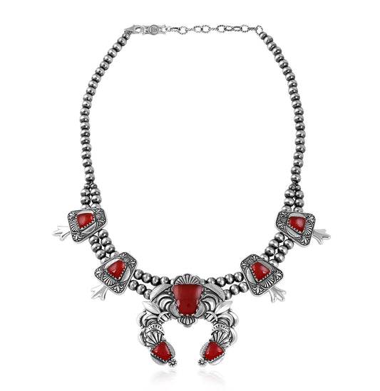 LIMITED EDITION! Sterling Silver Red Onyx Trapezoid Squash Blossom Necklace