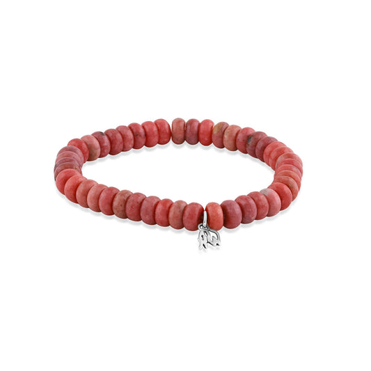 EXCLUSIVELY OURS! Sterling Silver Rhodonite Bead Stretch Bracelet, Sizes Small to Large