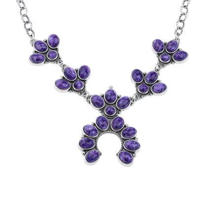 LIMITED EDITION! Sterling Silver Charoite Cluster Naja Necklace, 18 Inches