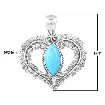 Sterliing Silver Kingman Turquoise Feather Heart Pendant Enhancer