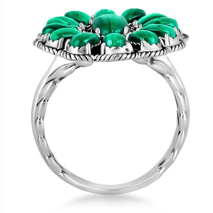 EXCLUSIVELY OURS! Sterling Silver Malachite Flower Cluster Ring, Sizes 5 to 10