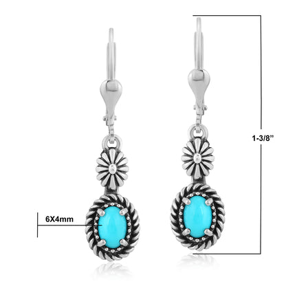 EXCLUSIVELY OURS! Sterling Silver Sleeping Beauty Turquoise Floral and Rope Design Dangle Earrings