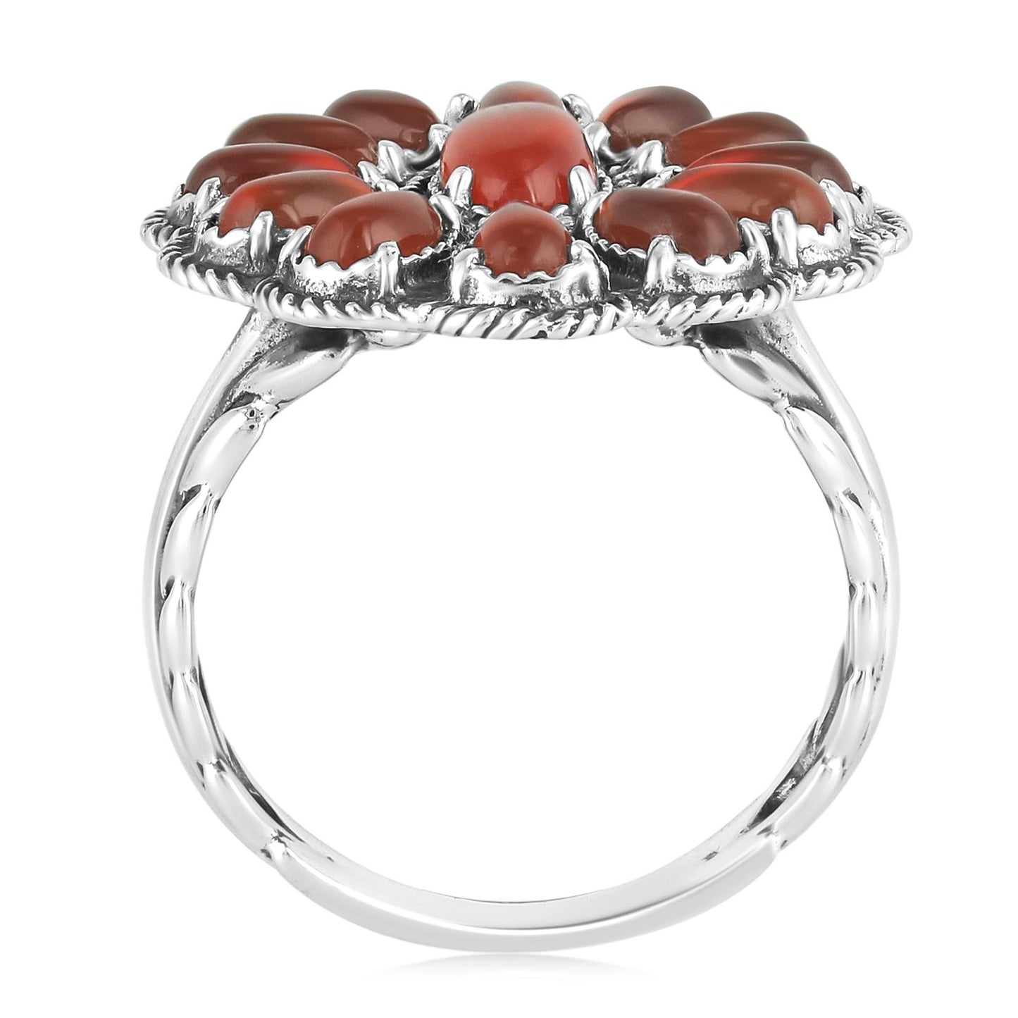 Sterling Silver Red Onyx Gemstone Flower Cluster Ring, Sizes 5 to 10