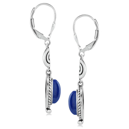 Sterling Silver Lapis Life Spiral Drop and Dangle Earrings