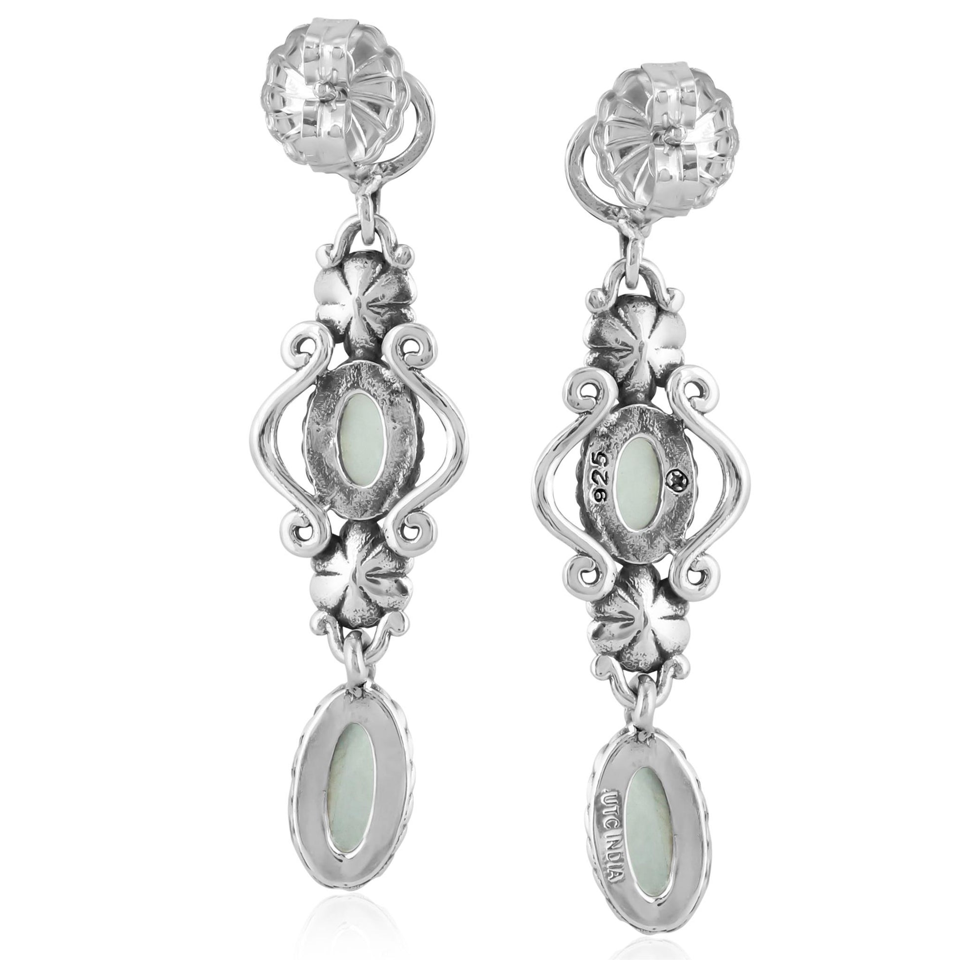 Sterling Silver White Mother of Pearl Gemstone Floral Dangle Earrings