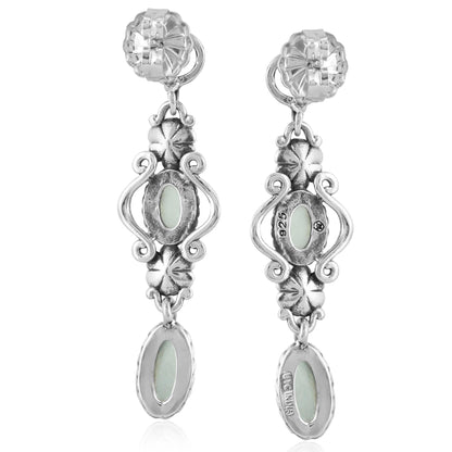 Sterling Silver White Mother of Pearl Gemstone Floral Dangle Earrings