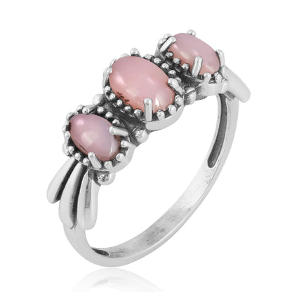 Sterling Silver Pink Opal 3-Stone Fan Ring