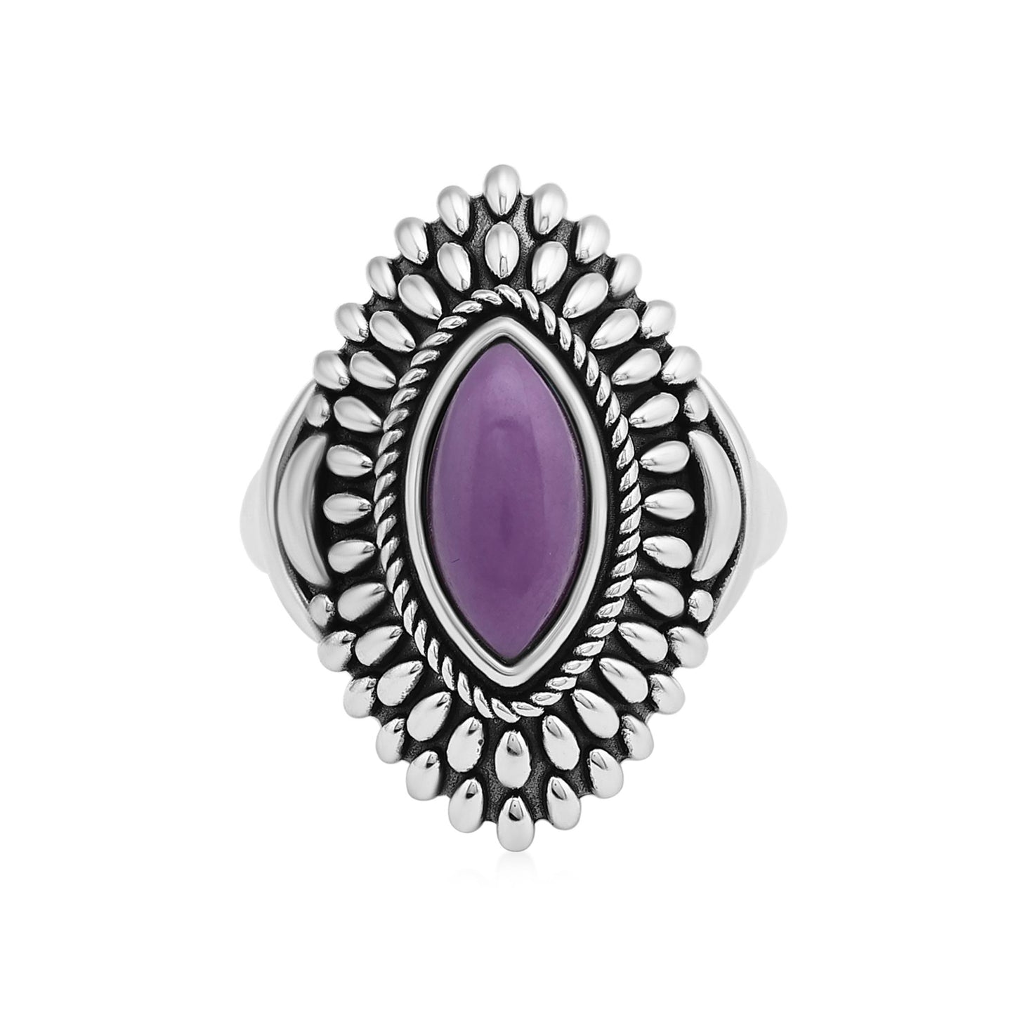 Sterling Silver Phosphosiderite Marquise Cut Rope and Bead Ring