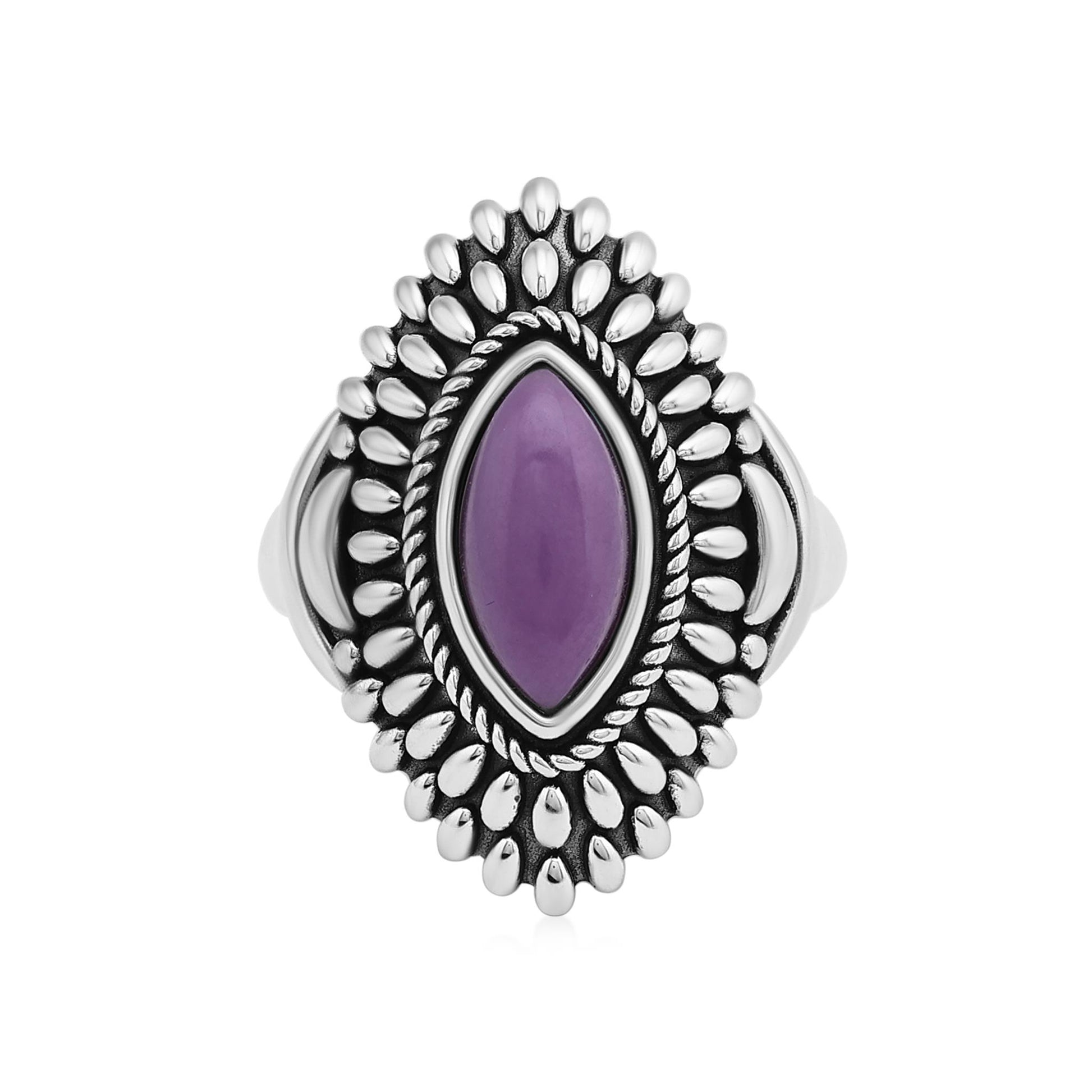 Sterling Silver Phosphosiderite Marquise Cut Rope and Bead Ring