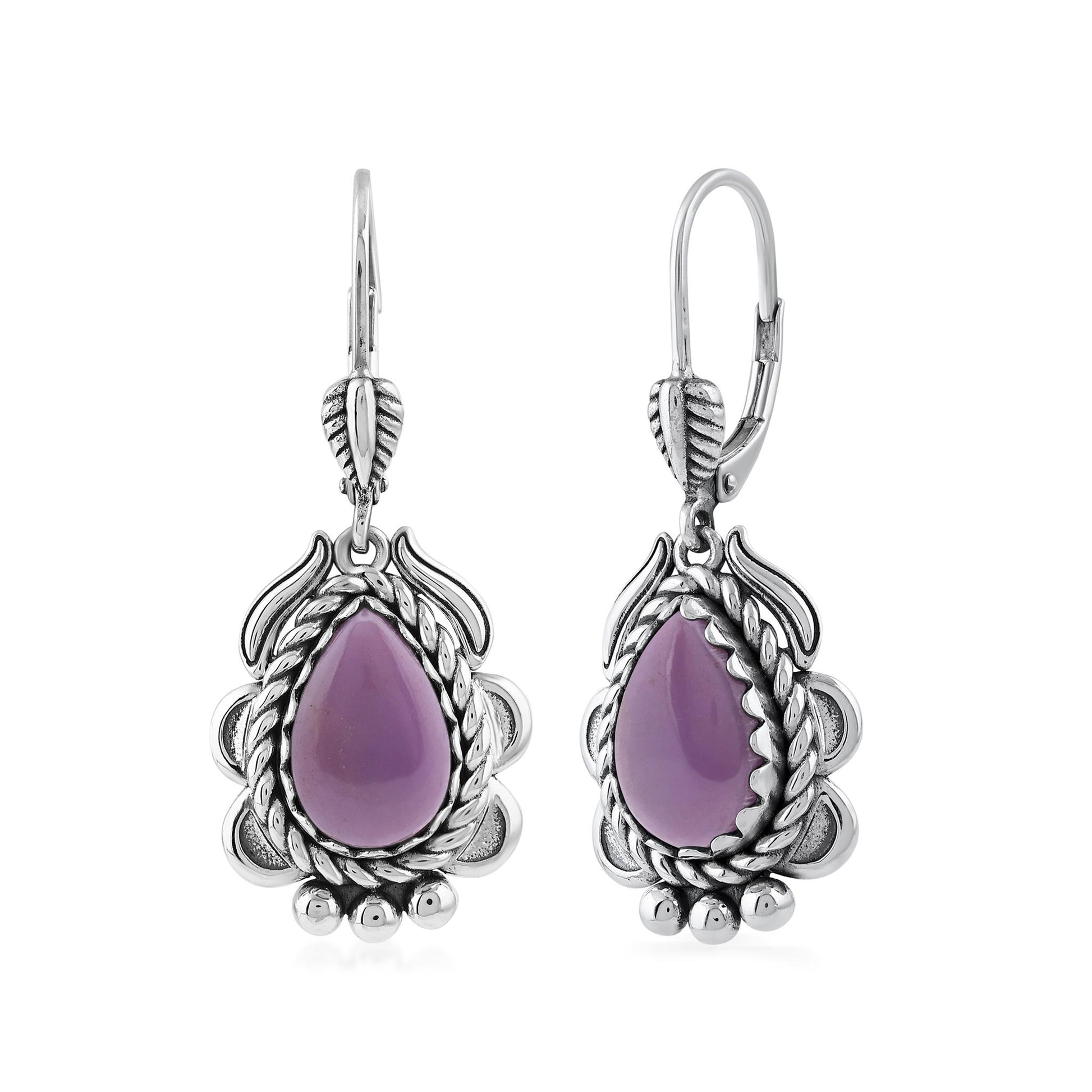 Sterling Silver Phosphosiderite Pear-Cut Rope Design Lever Back Earrings