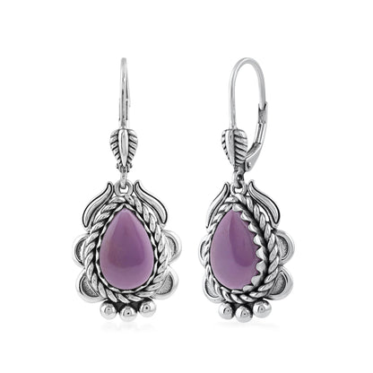 Sterling Silver Phosphosiderite Pear-Cut Rope Design Lever Back Earrings