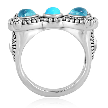 Sterling Silver Sleeping Beauty Turquoise and Swiss Blue Topaz Bow Tie Ring