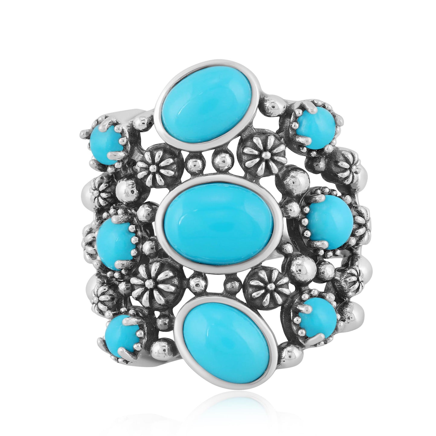 Sterling Silver Sleeping Beauty Turquoise 9-Stone Cluster Ring