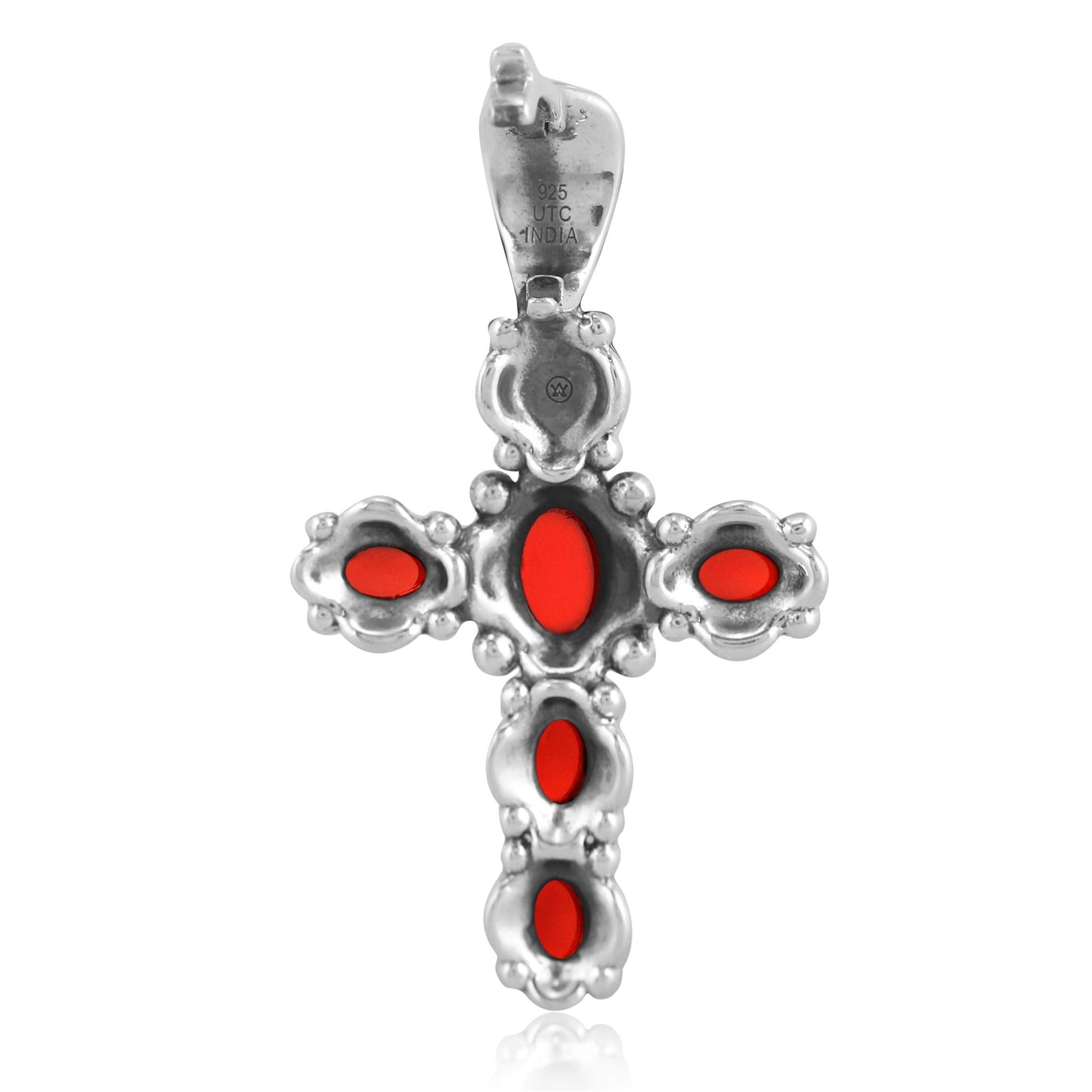 Sterling Silver Red Onyx Gemstone Cross Design Pendant Enhancer