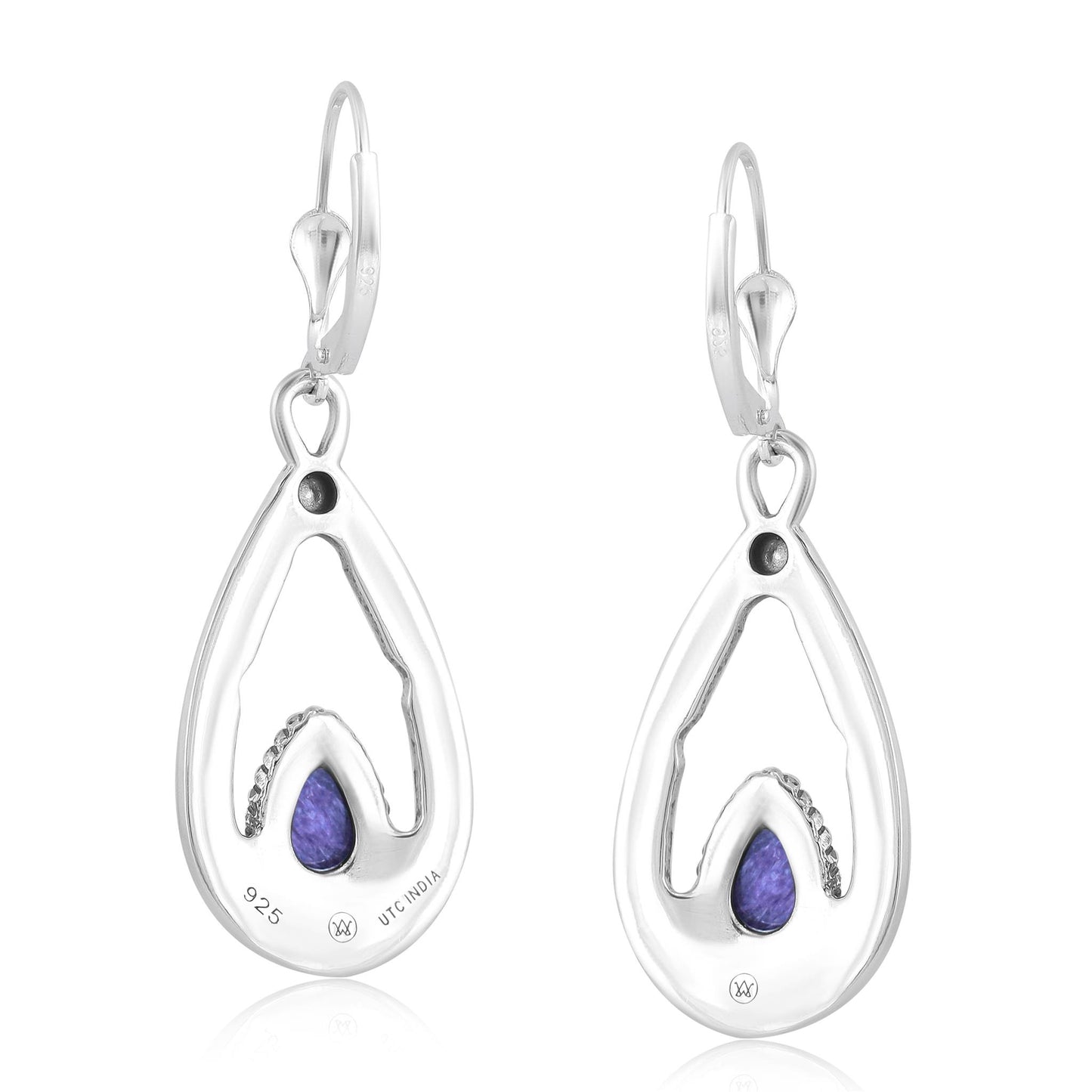 EXCLUSIVELY OURS! Sterling Silver Charoite Open Teardrop Dangle Earrings