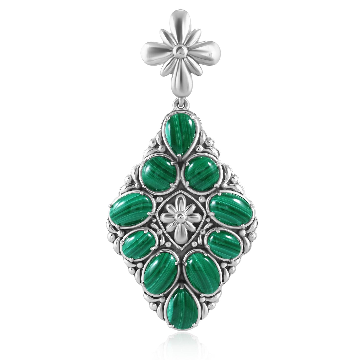 Sterling Silver Malachite Diamond Shaped Cluster Pendant Enhancer