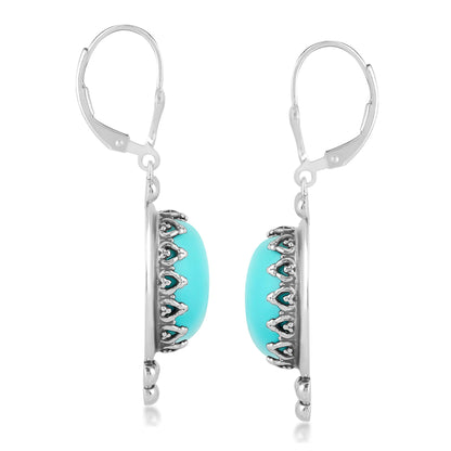 EXCLUSIVELY OURS! Sterling Silver Kingman Turquoise Crown Detail Lever Back Earrings