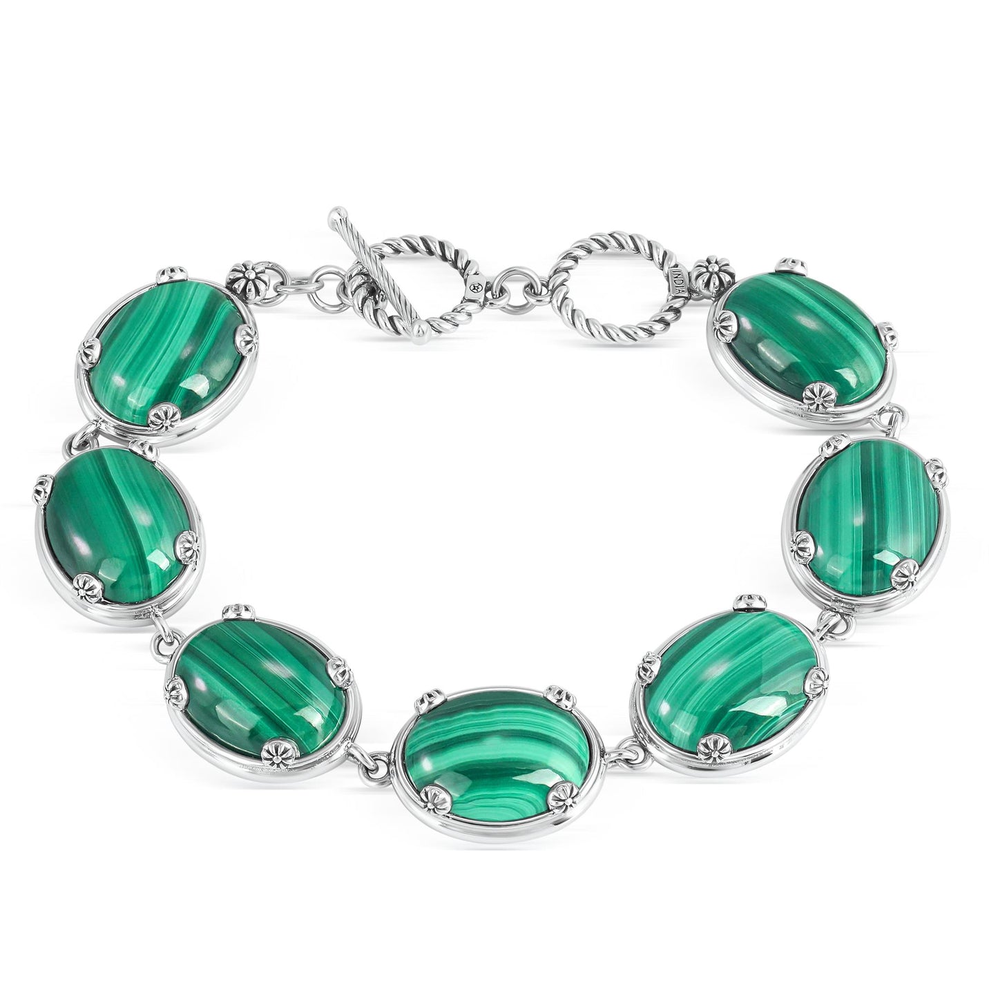 EXCLUSIVELY OURS! Sterling Silver Malachite Oval Cabochon Toggle Bracelet, Sizes Small to Large