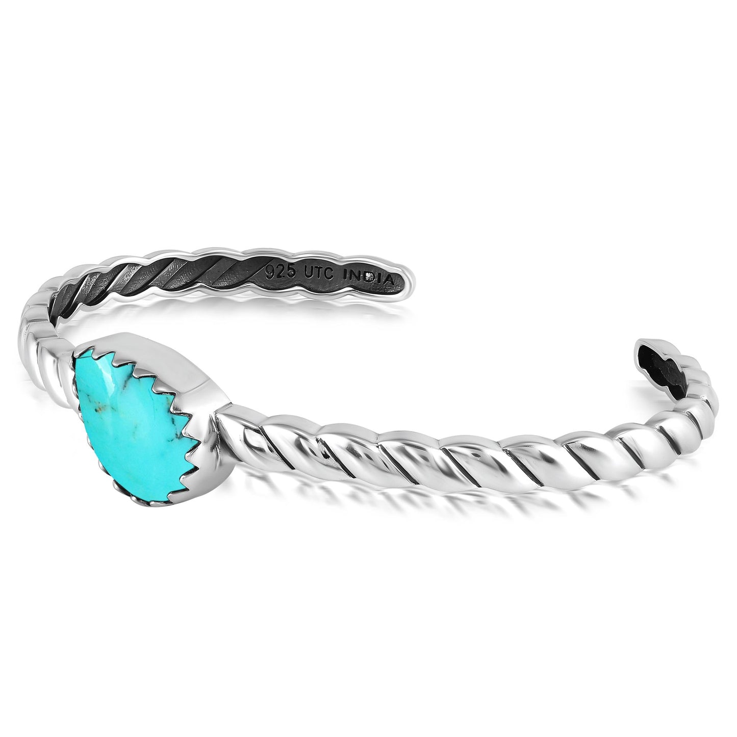 Sterling Silver Kingman Turquoise Pear Cut Stackable Cuff Bracelet, Sizes Small to Large