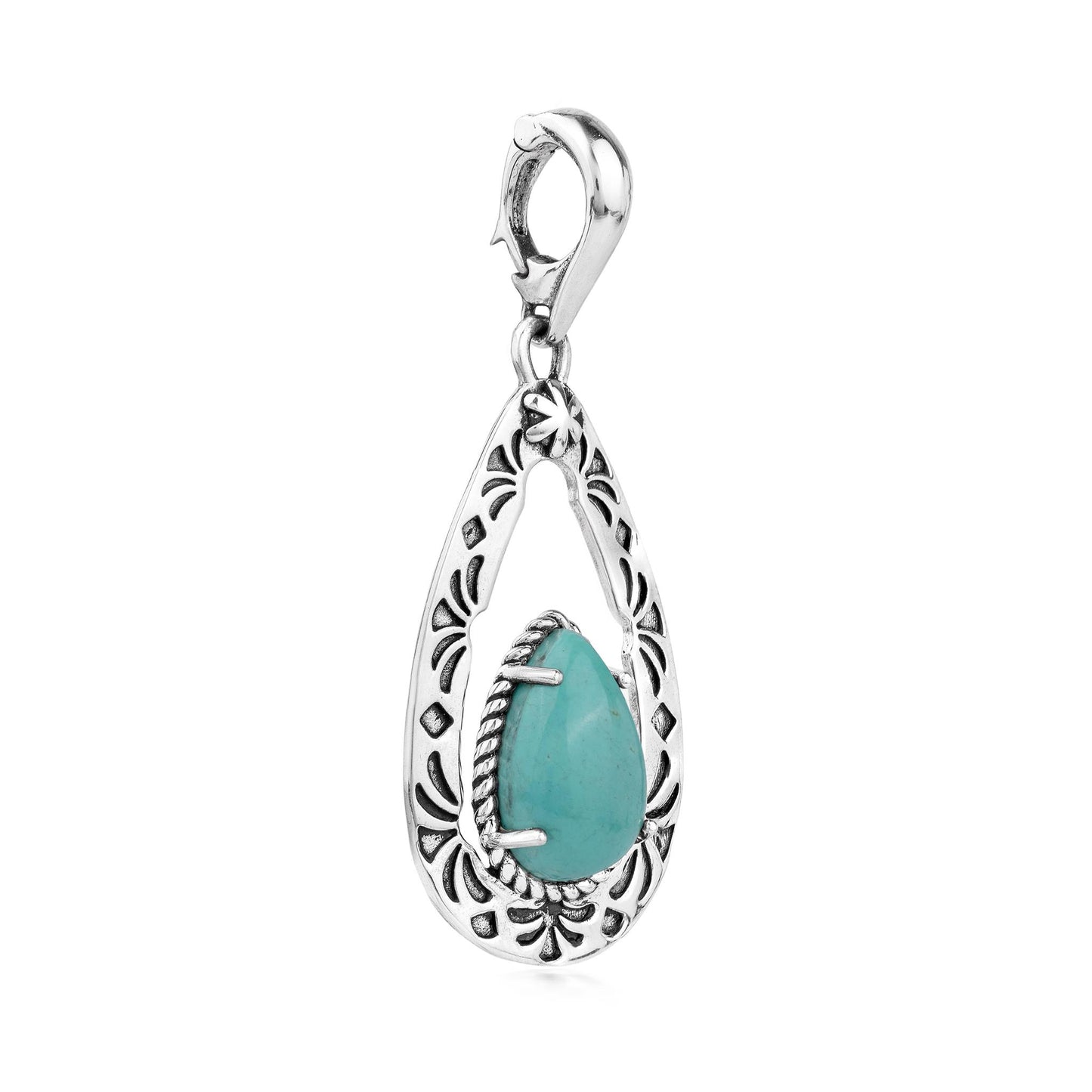 EXCLUSIVELY OURS! Sterling Silver Green Turquoise Pear Open Teardrop Pendant Enhancer