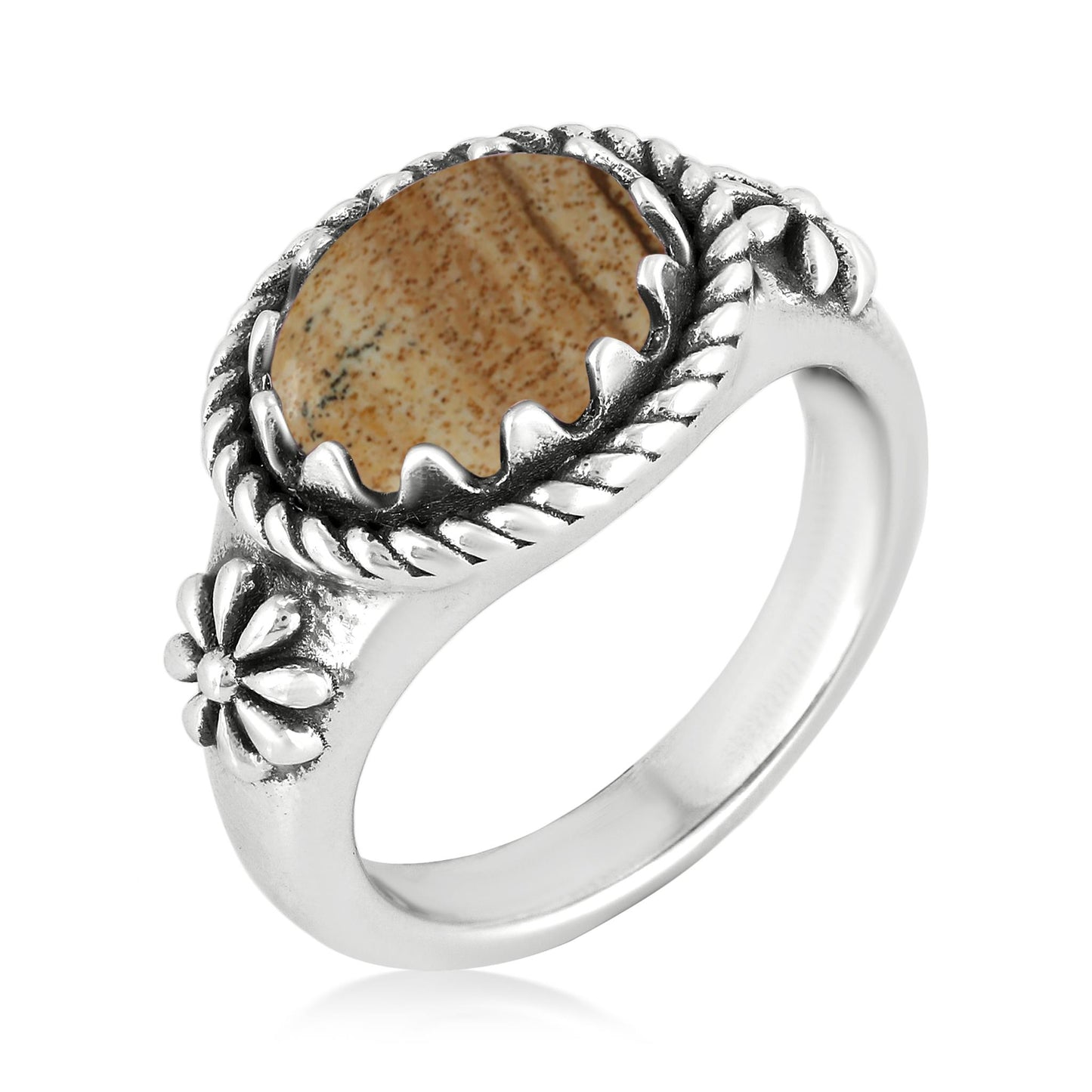 Sterling Silver Picture Jasper East West Ring