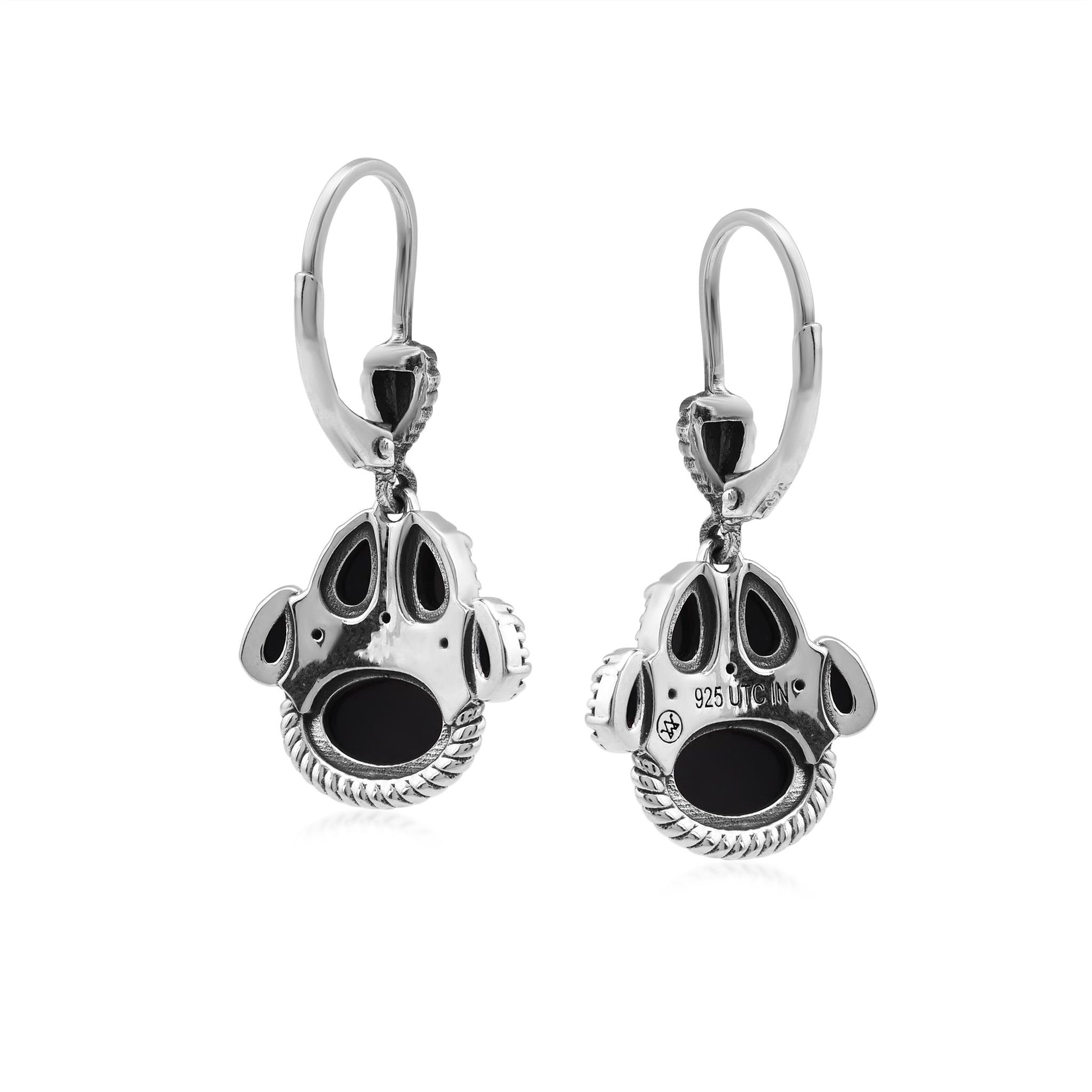 Sterling Silver Black Onyx Pawprint Lever Back Earrings