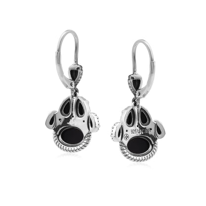 Sterling Silver Black Onyx Pawprint Lever Back Earrings
